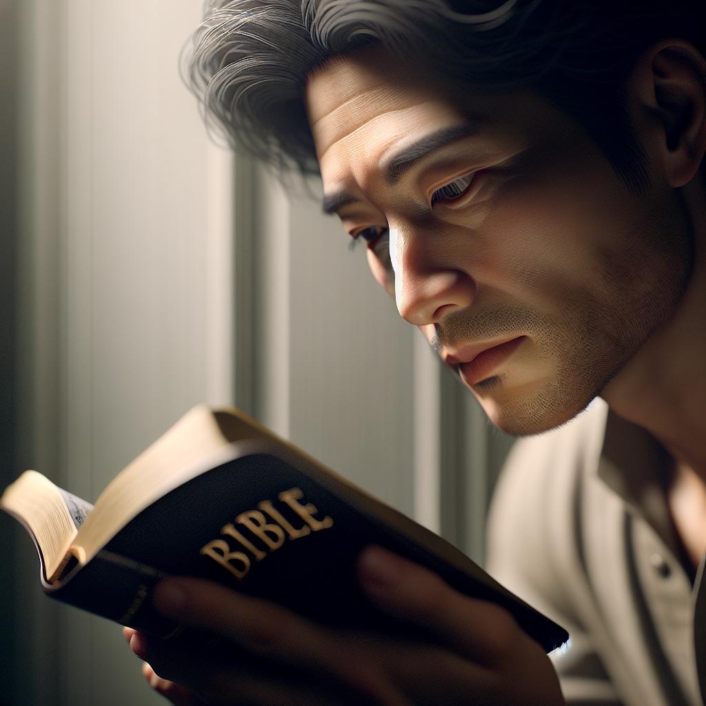 Imagen de una persona leyendo la Biblia con una expresión de consuelo en su rostro