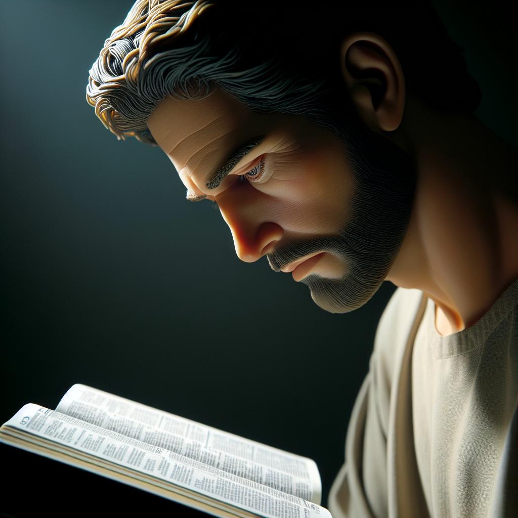 Imagen de una persona leyendo la Biblia con expresión de consuelo y esperanza en su rostro.