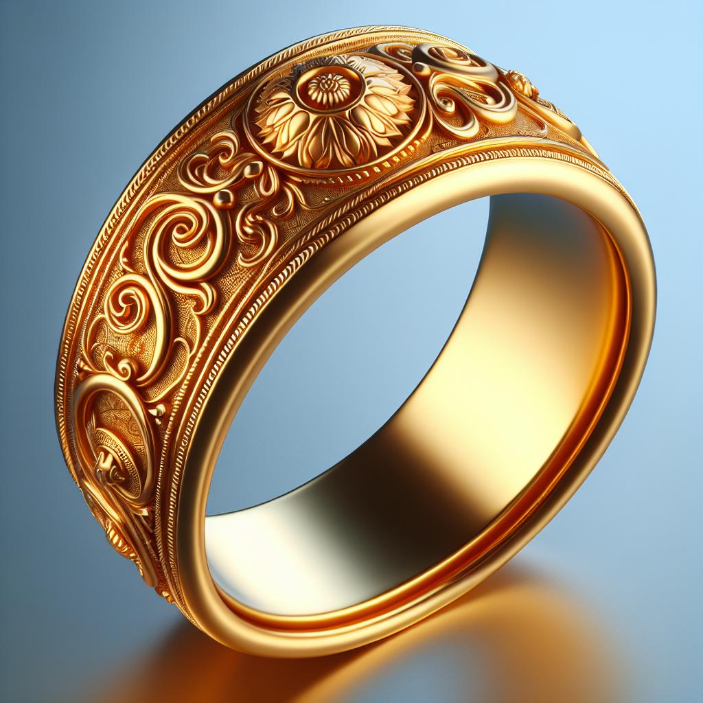 Imagen de un anillo de oro con detalles decorativos, símbolo de espiritualidad y significados profundos.