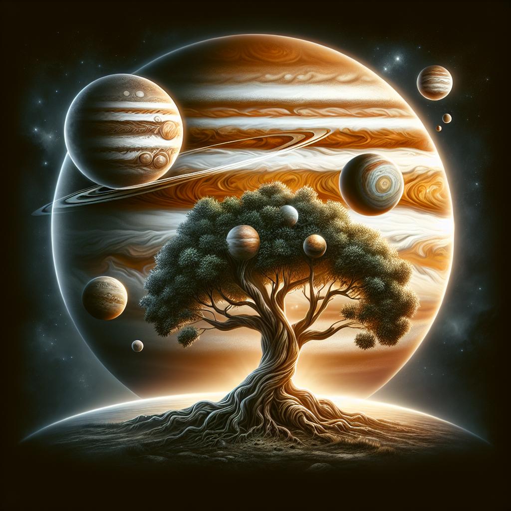 Imagen del árbol de Júpiter, símbolo de crecimiento espiritual y conexión celestial.