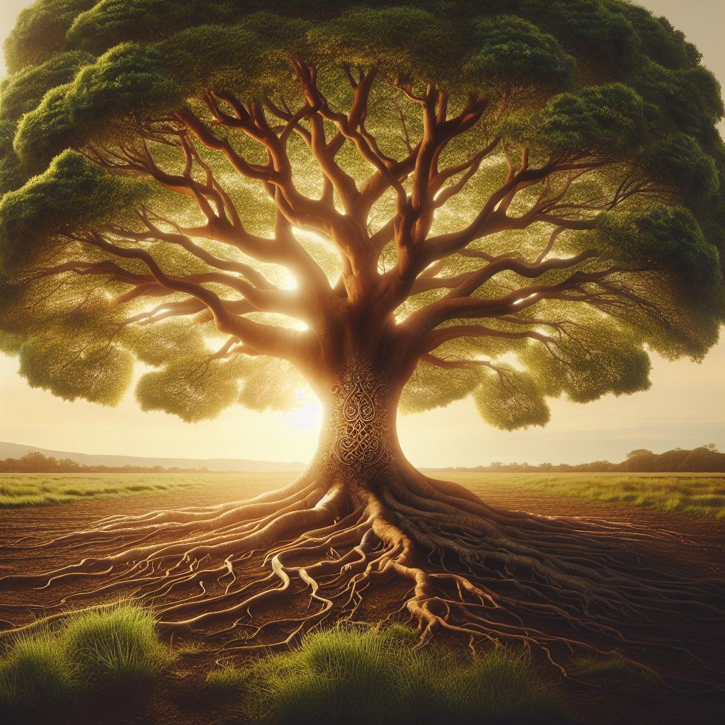 Representación simbólica del crecimiento espiritual y la conexión con la naturaleza a través del Árbol de la Vida.