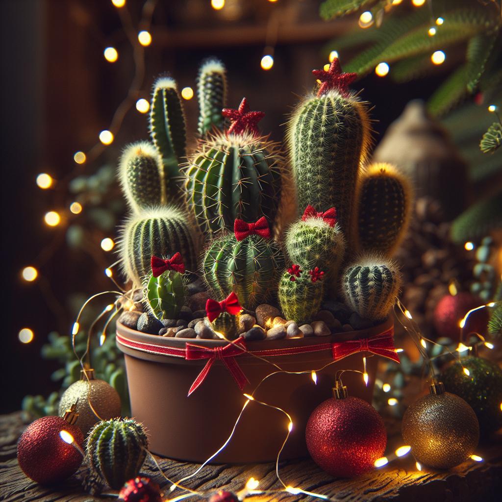 Decoración navideña con cactus para atraer prosperidad y alegría