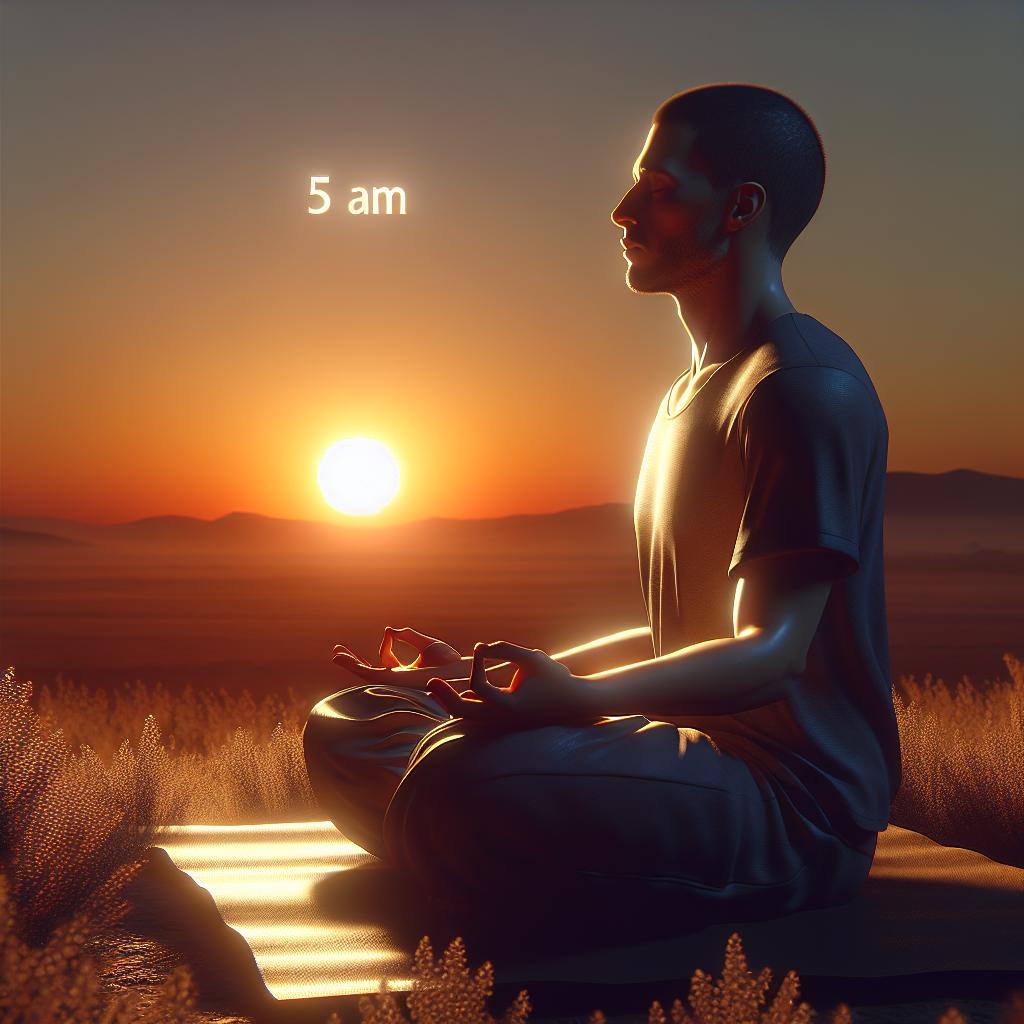 Persona meditando al amanecer