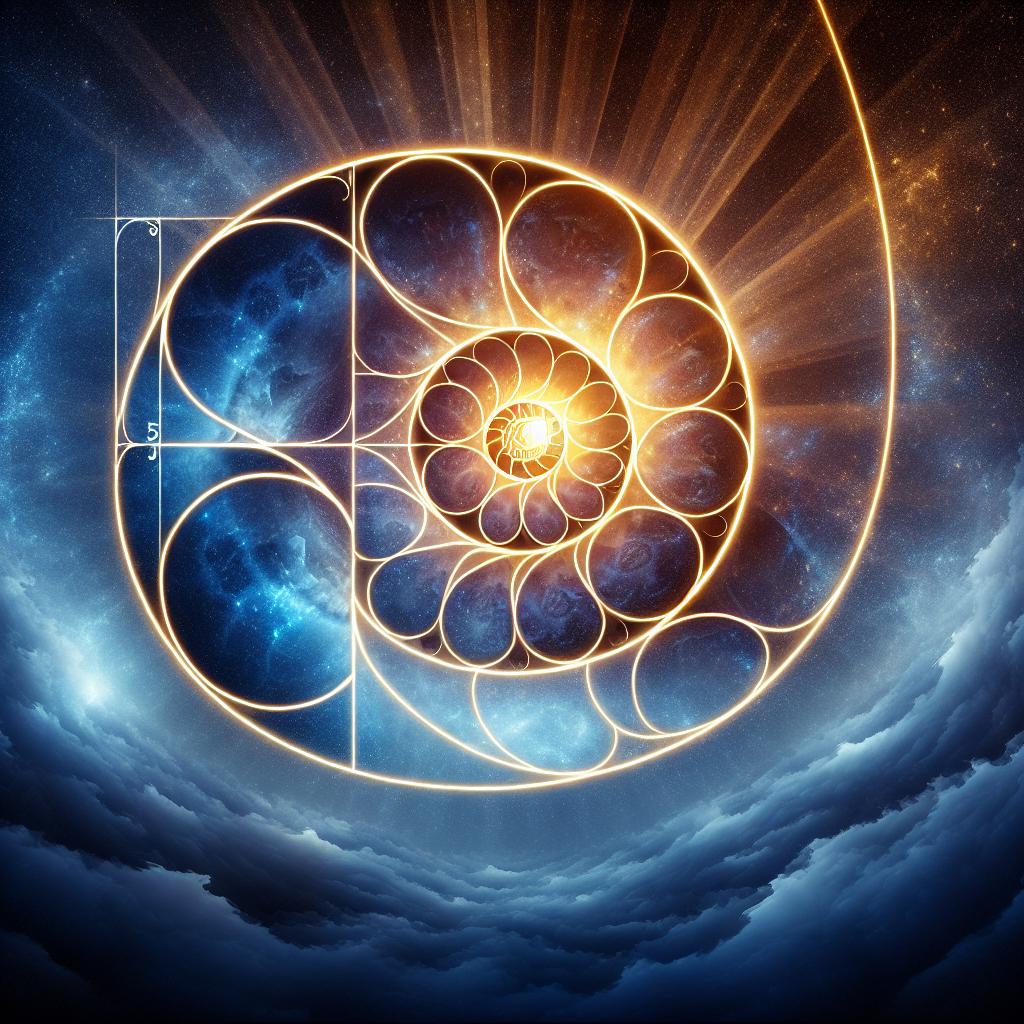 Poderosa simbología espiritual representada en la espiral de Fibonacci, conectando con el universo y la evolución espiritual.