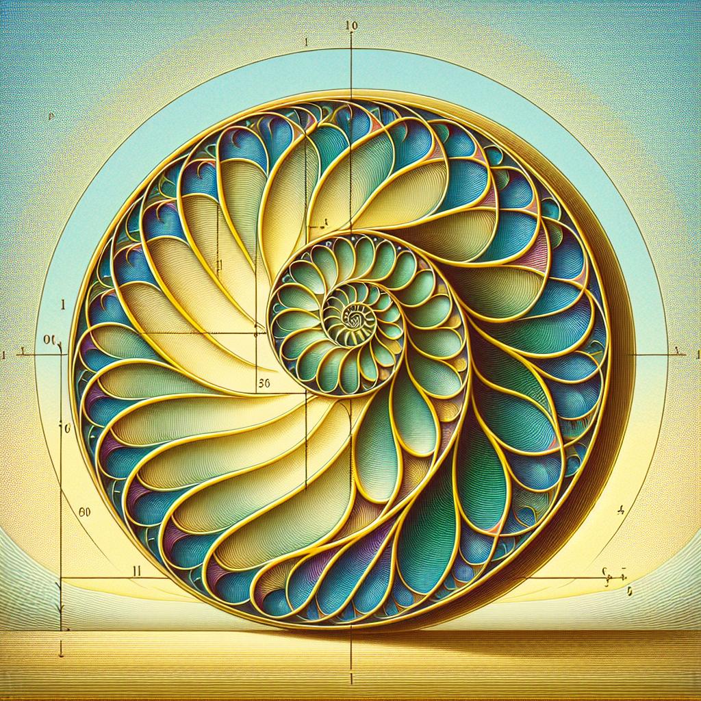 Representación simbólica de la espiral de Fibonacci, reflejo del orden matemático y la armonía en la naturaleza según la espiritualidad.