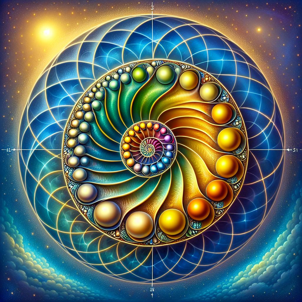 Representación visual de la espiral de Fibonacci, símbolo de crecimiento, equilibrio y armonía en el mundo espiritual.