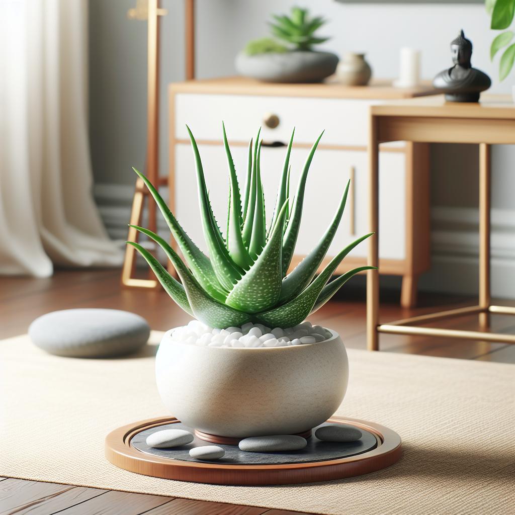 Imagen de una planta de Aloe Vera colocada en un lugar estratégico según los principios del Feng Shui.