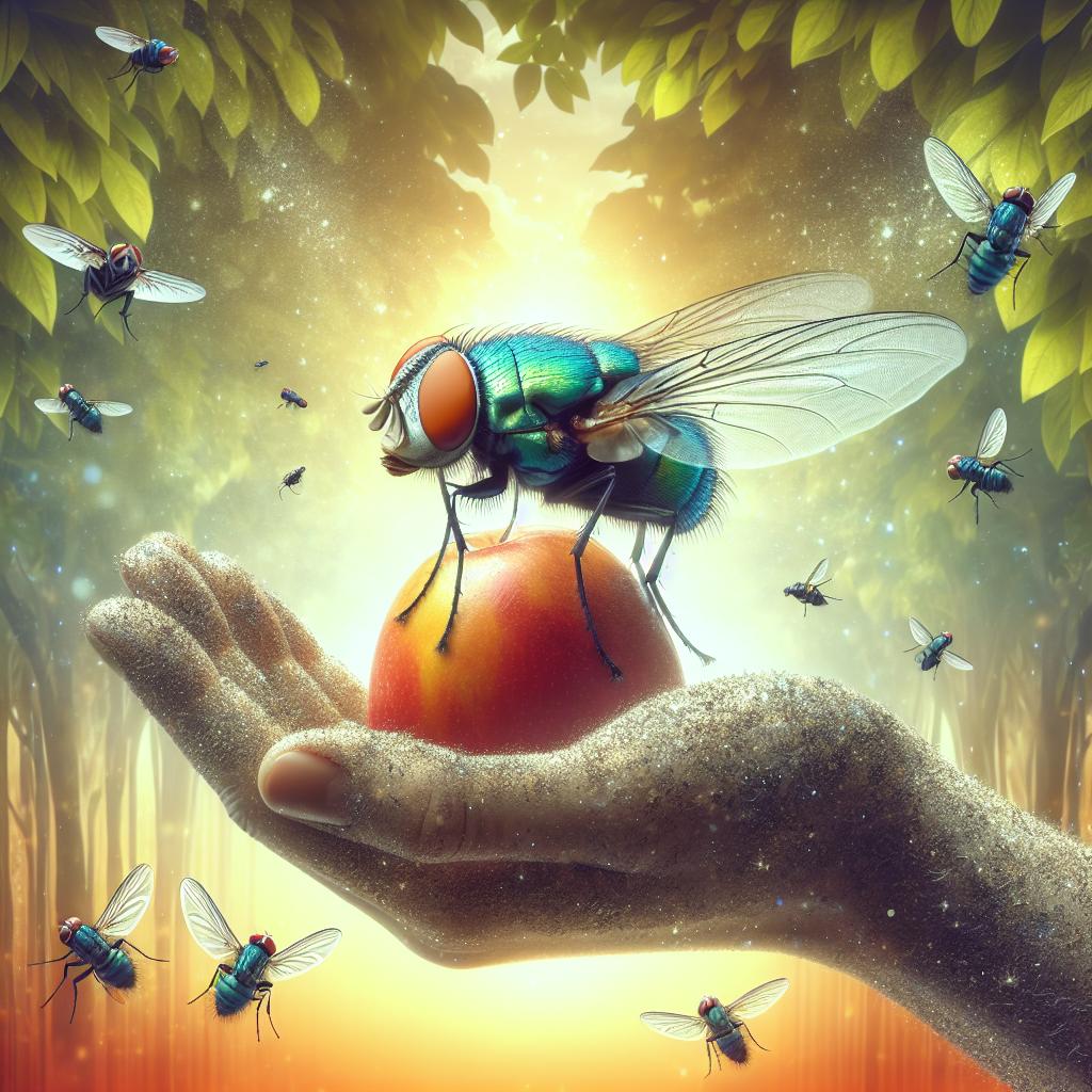 Imagen de mosquitos de la fruta en un entorno natural, representando la conexión con la naturaleza y el equilibrio espiritual en el artículo sobre su significado y uso espiritual.