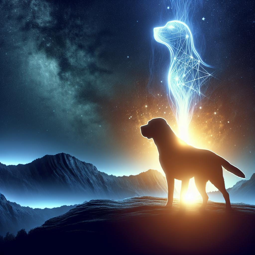 'Foto de una silueta de un perro con una luz brillante arriba