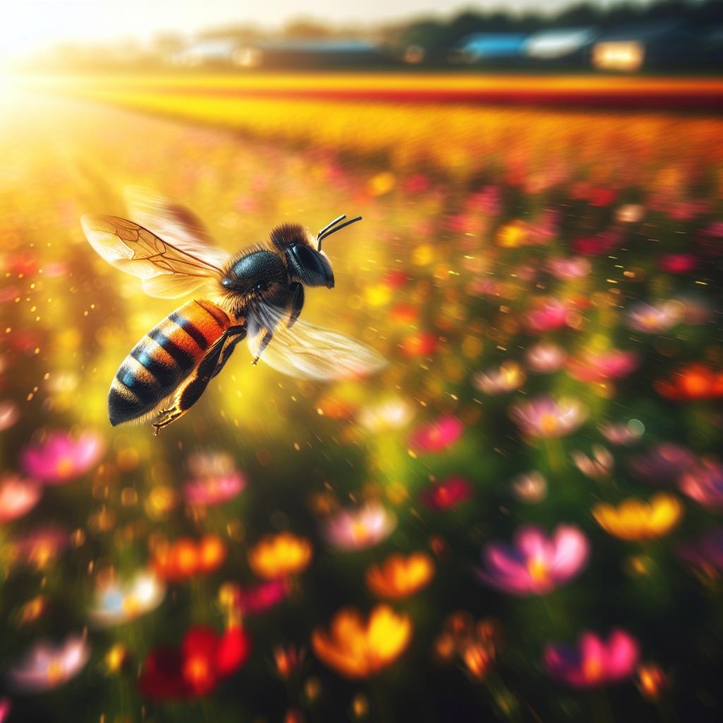 Imagen de una abeja en vuelo, símbolo de poder y transformación en la cultura espiritual.