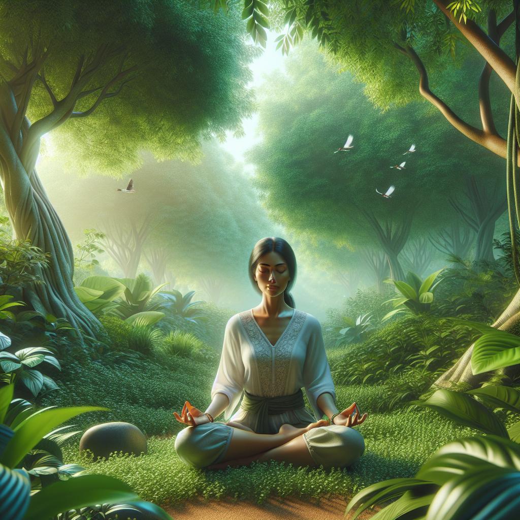 Imagen que representa la conexión espiritual en la cotidianidad: una persona meditando en la naturaleza.