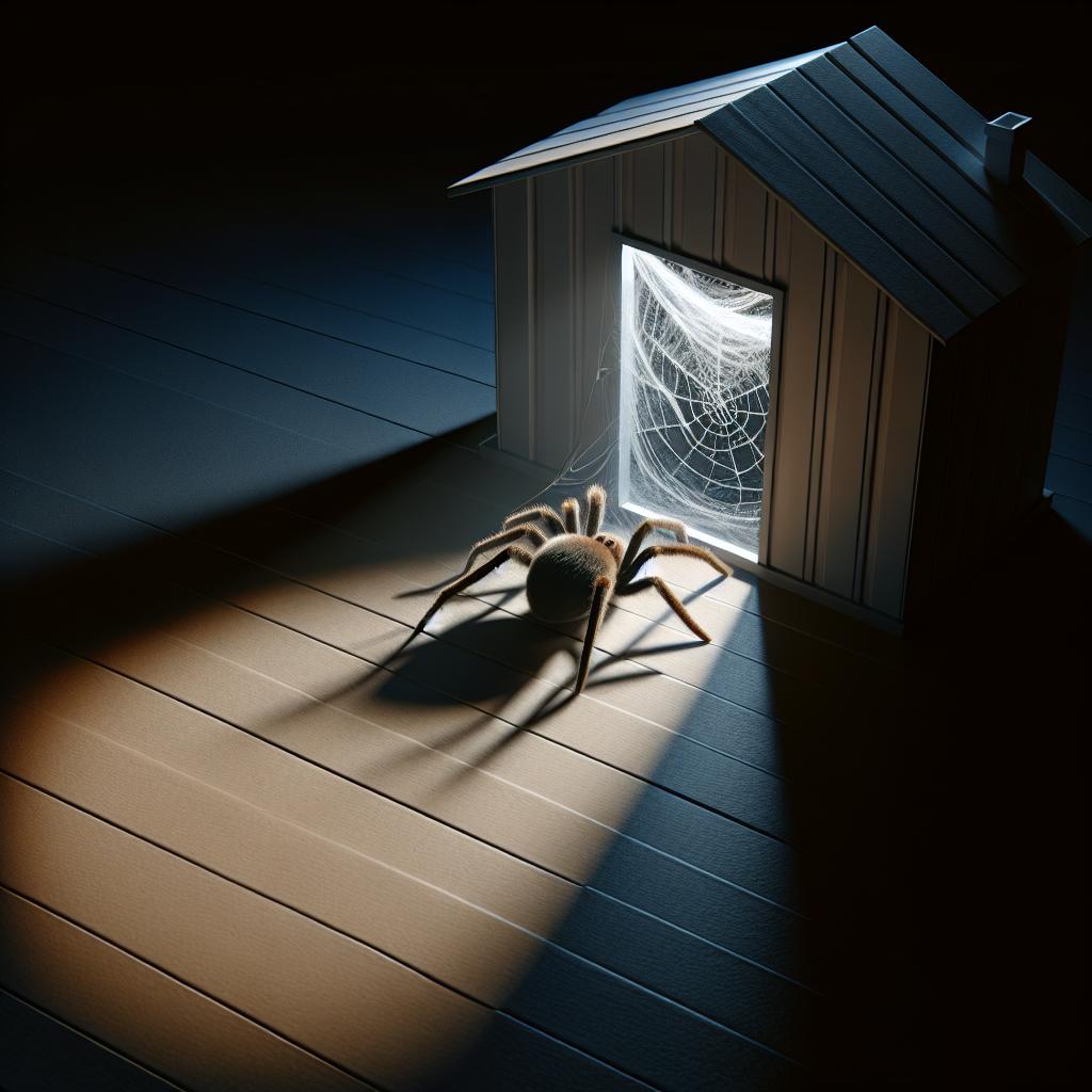 Imagen de una araña en una casa con una telaraña en un rincón oscuro