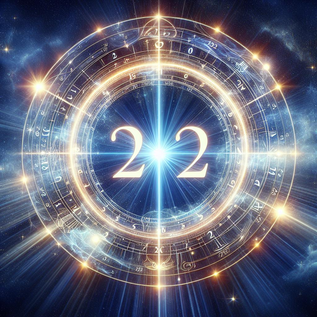 Representación simbólica de las energías y mensajes detrás del número 2:22 en la numerología espiritual.