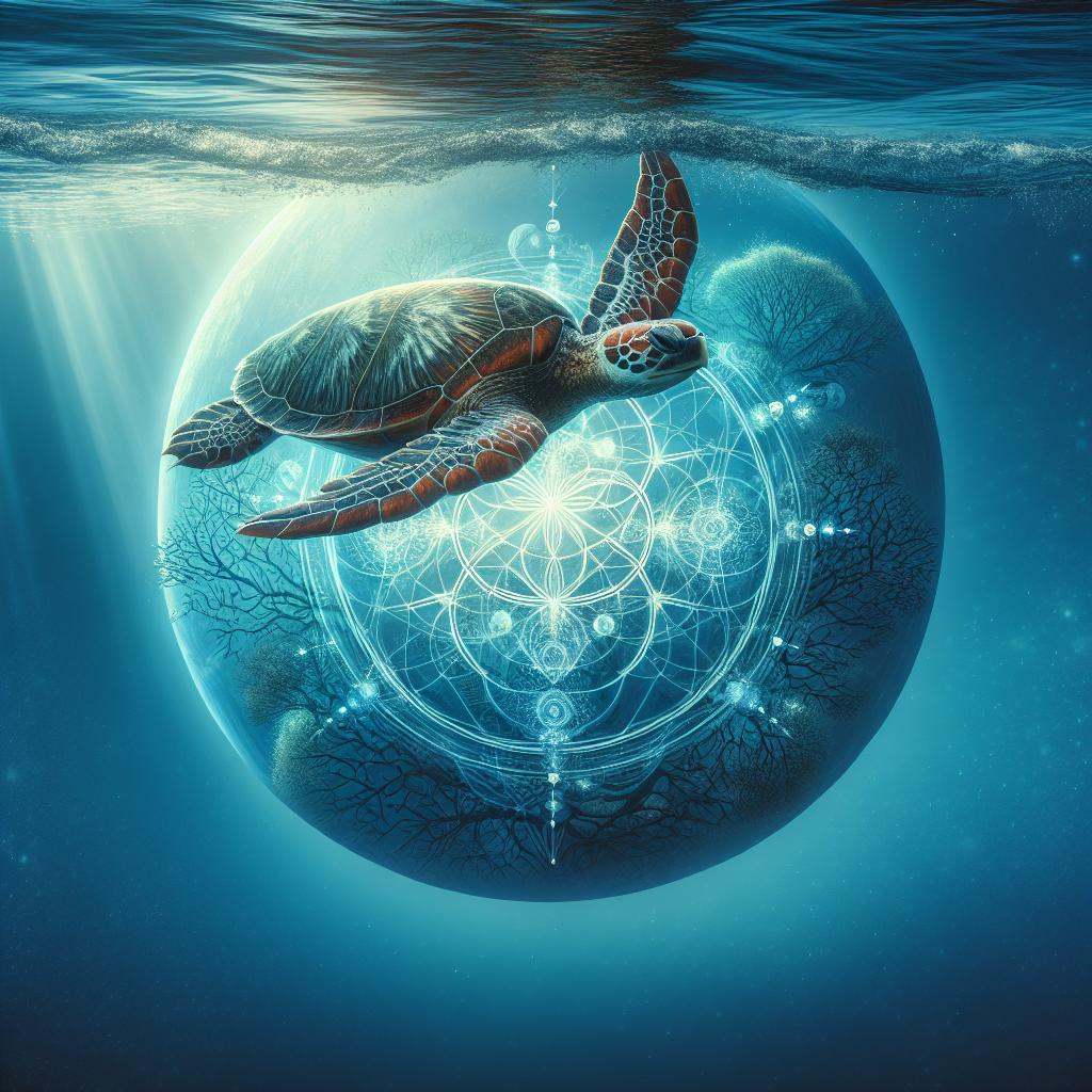 Imagen de una tortuga nadando en el océano, representando sabiduría y protección espiritual como animal de poder.