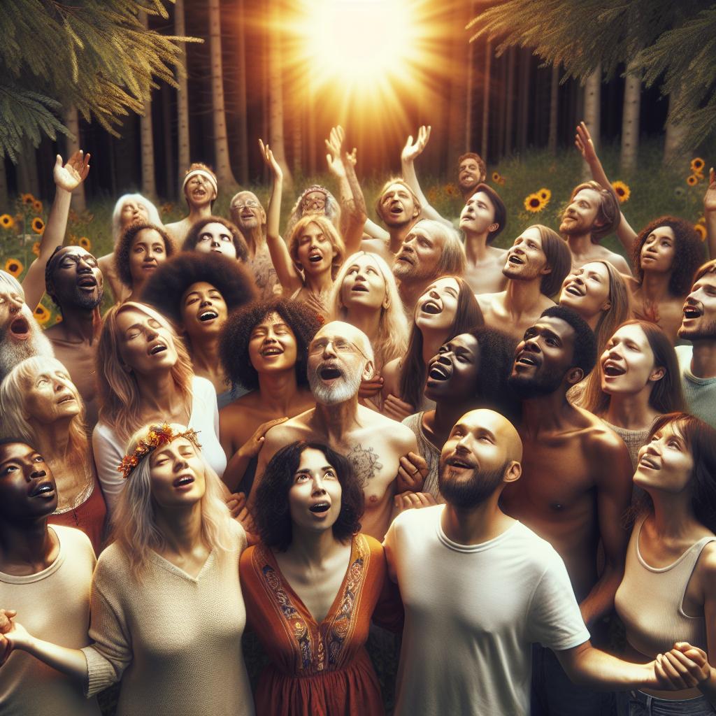 Imagen: Personas celebrando el solsticio de verano al aire libre, conectando con la naturaleza y el espíritu de la estación.